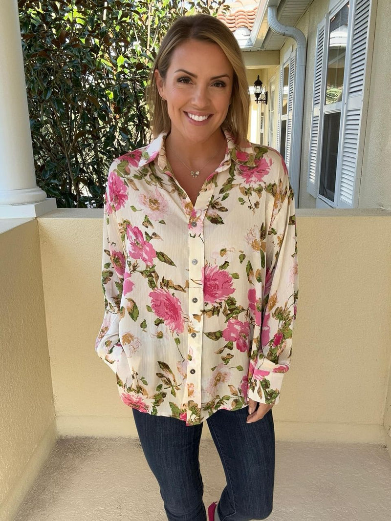 Wild Roses Button Down Top