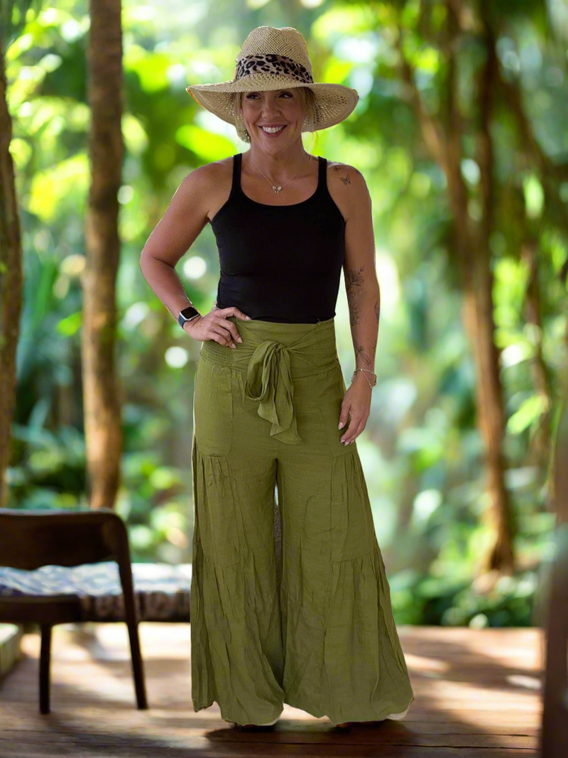 Ampersand Ave Tiered Boho Pants - Olive
