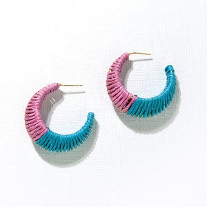 Ink + Alloy Lilac Turquoise Raffia Wrapped Hoop Earrings