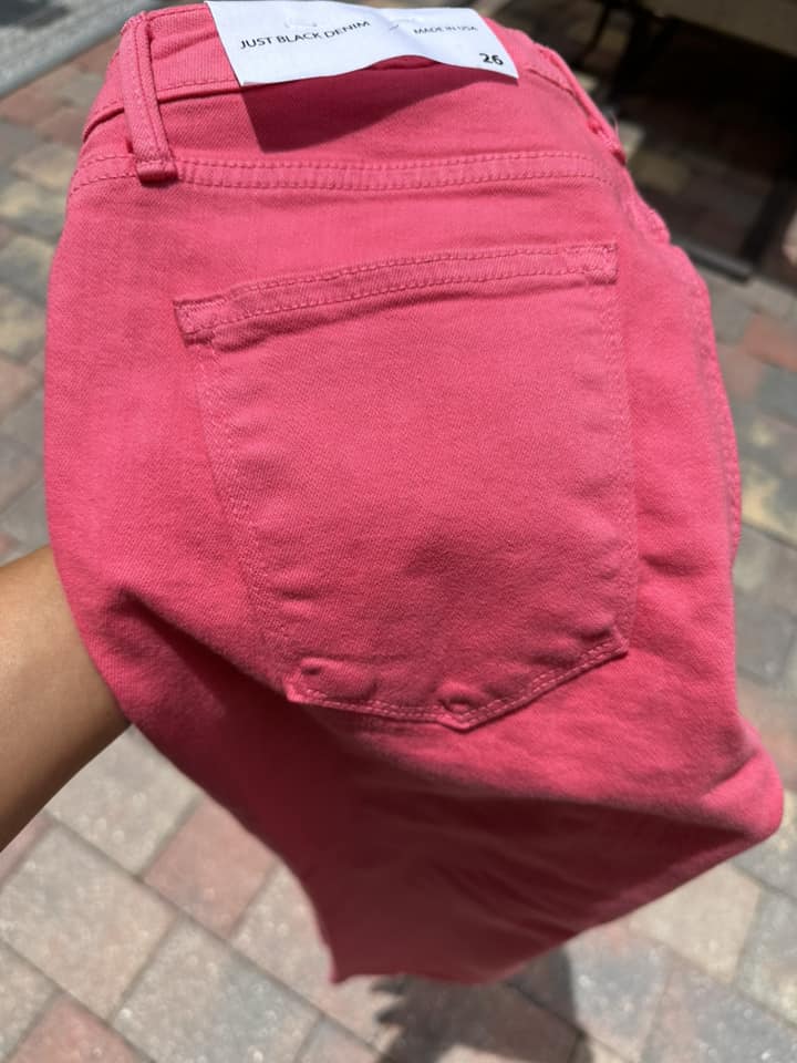 Just Black Denim Cropped Demi Flare - Hot Pink