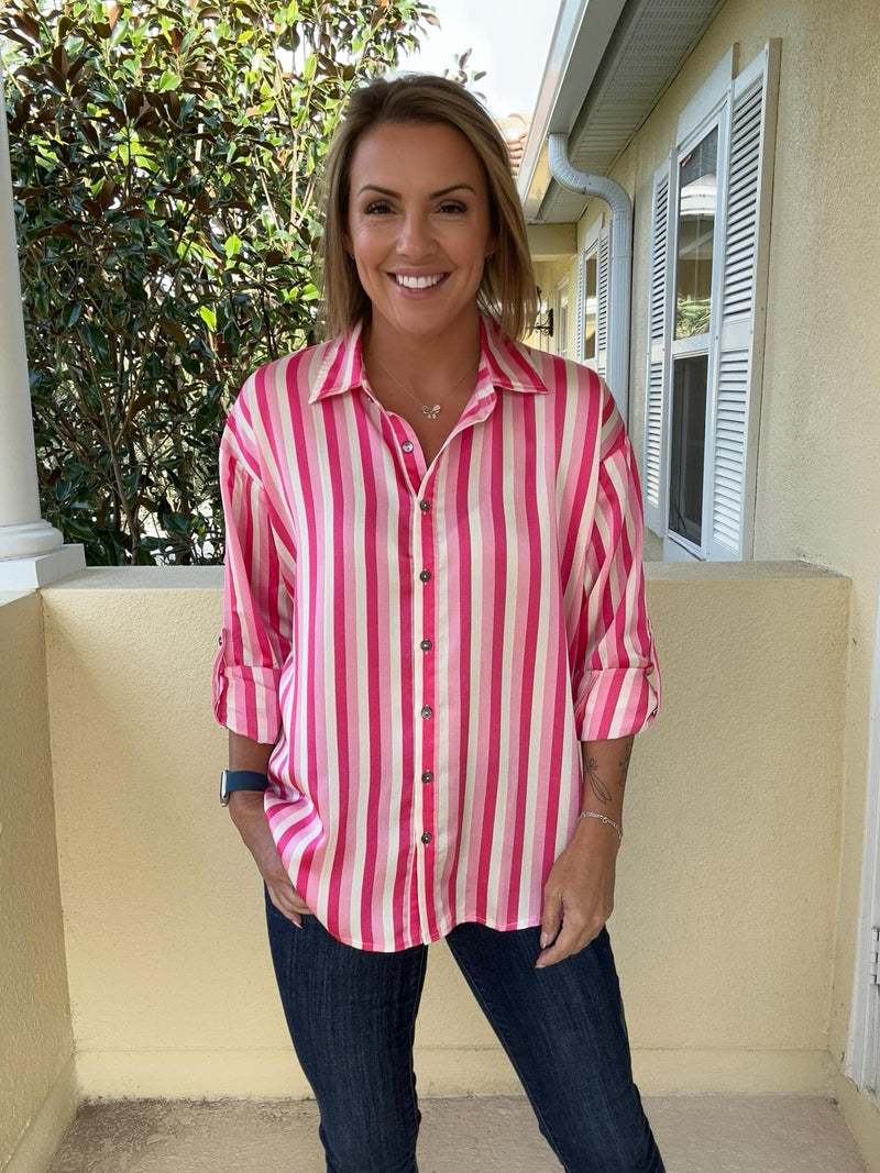 Candyland Button Down Top - Hot Pink