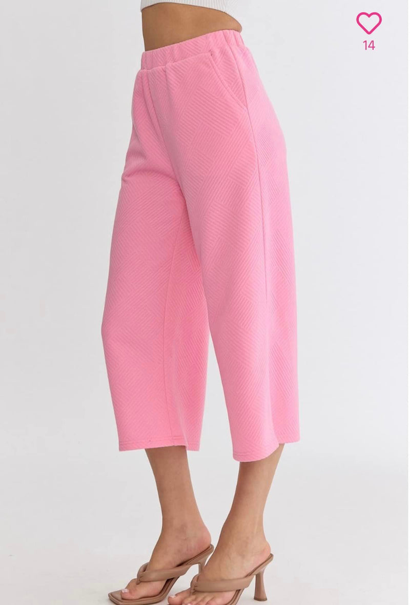 Textured To Perfection Cropped Pants - Pink