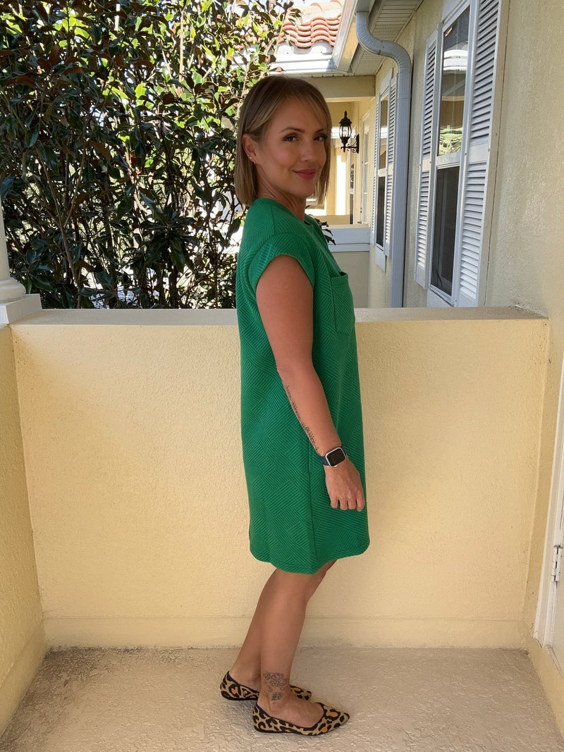 Textured To Perfection Shift Dress - Kelly Green