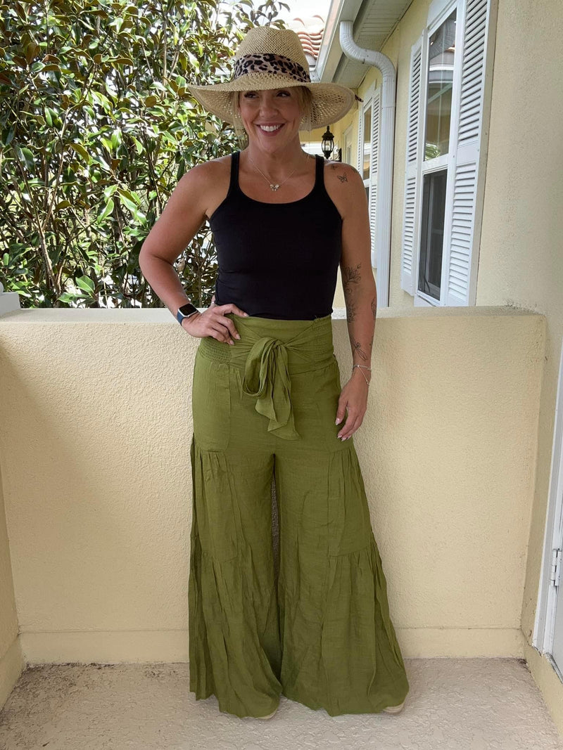 Ampersand Ave Tiered Boho Pants - Olive
