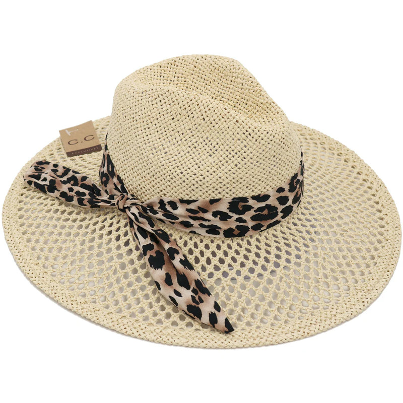 CC Beanie Leopard Print Band Panama Hat