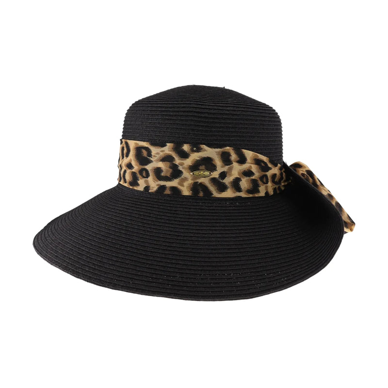 CC Beanie Leopard Print Rolled Sun Hat - Black