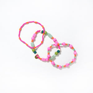 Ink + Alloy Pink Green Mixed Trio Of Beaded Stretch Bracelets