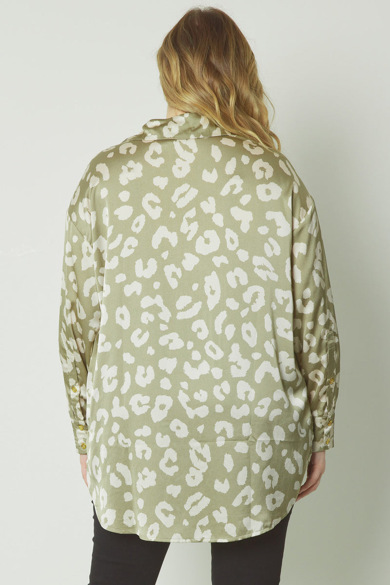 Catch Me If You Can Blouse - Greenish Taupe Leopard