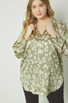 Catch Me If You Can Blouse - Greenish Taupe Leopard
